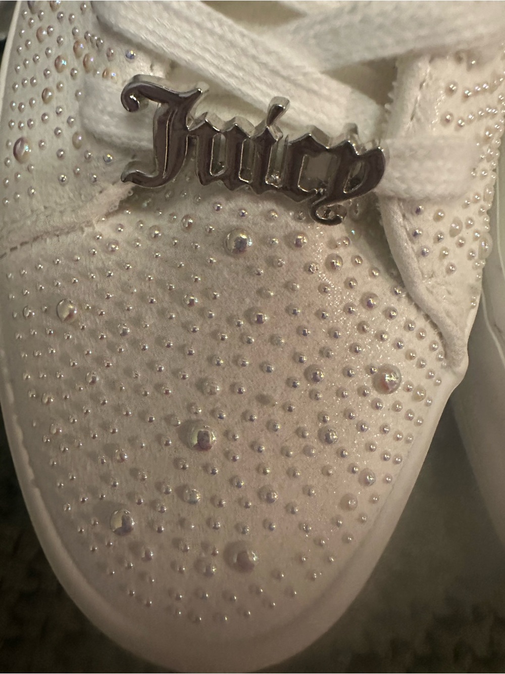 Juicy Couture White Crystal-Studded Lace-Up Sneakers - Picture 3 of 7